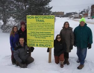 ICORE board members and GRHF members at the Hurley Non-Motorized trail head sign